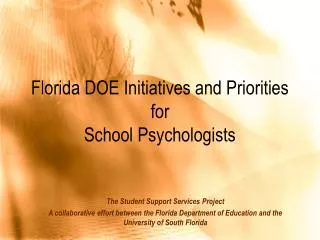 Florida DOE Initiatives and Priorities for School Psychologists