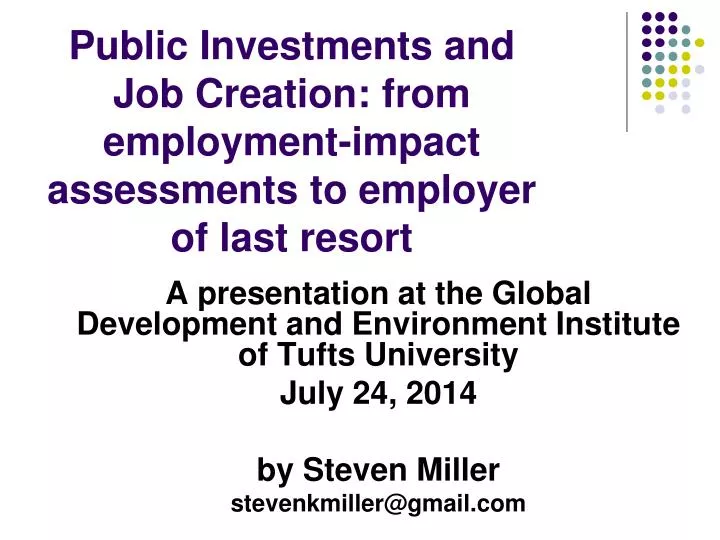 public investments and job creation from employment impact assessments to employer of last resort