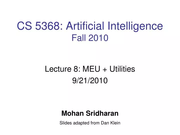 cs 5368 artificial intelligence fall 2010