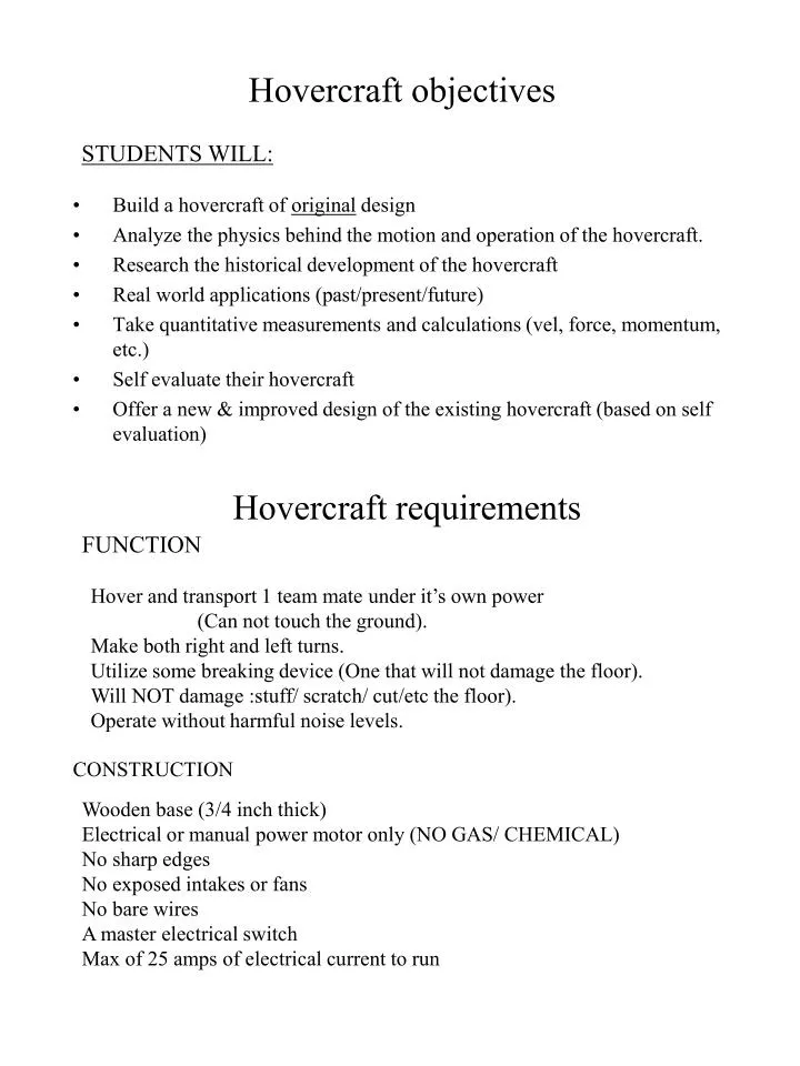 hovercraft objectives