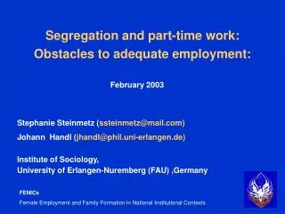 Segregation and part-time work: Obstacles to adequate employment: