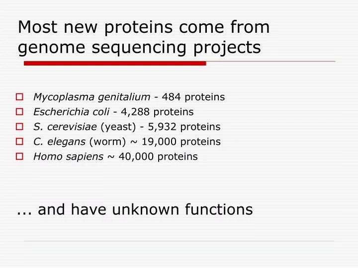 most new proteins come from genome sequencing projects