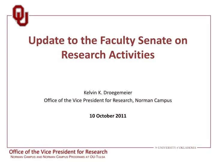 update t o the faculty senate on research activities