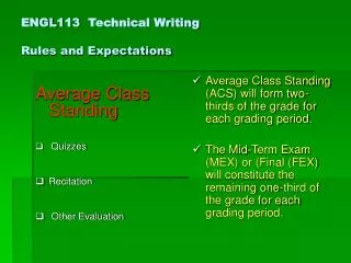 ENGL113 Technical Writing Rules and Expectations