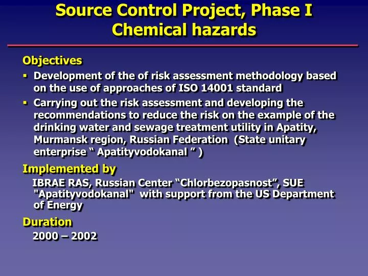source control project phase i chemical hazards