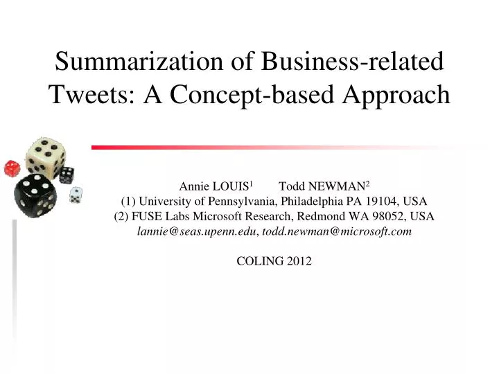 summarization of business related tweets a concept based approach