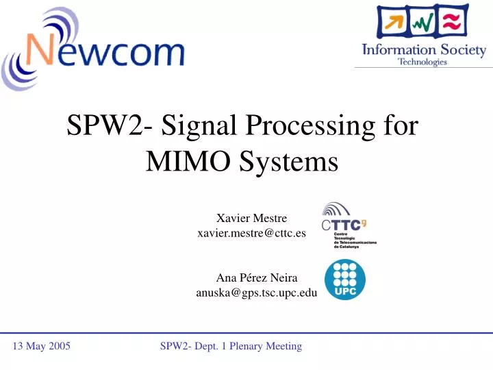 spw2 signal processing for mimo systems