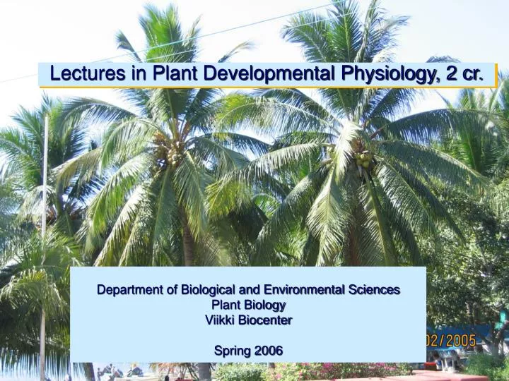 lectures in plant developmental physiology 2 cr