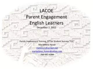 LACOE Parent Engagement English Learners December 7, 2012