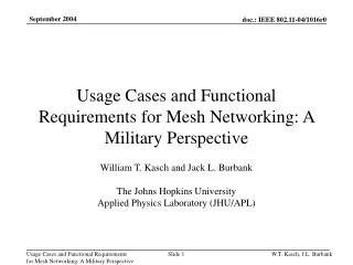 Usage Cases and Functional Requirements for Mesh Networking: A Military Perspective