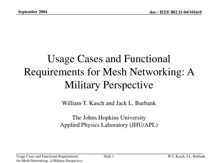 usage cases and functional requirements for mesh networking a military perspective