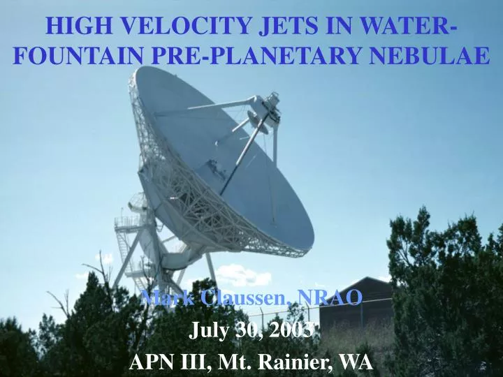 high velocity jets in water fountain pre planetary nebulae