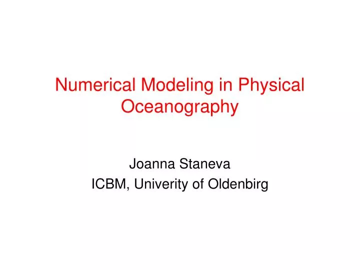 numerical modeling in physical oceanography