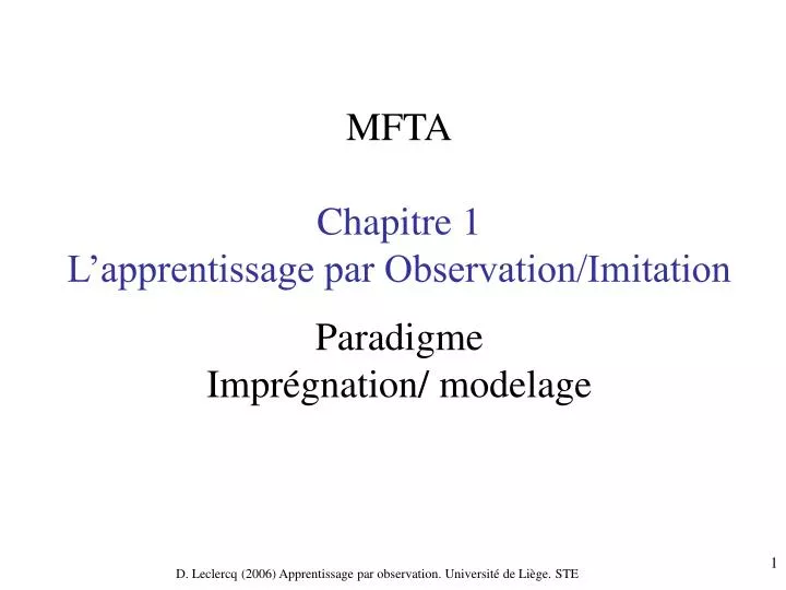 mfta chapitre 1 l apprentissage par observation imitation paradigme impr gnation modelage