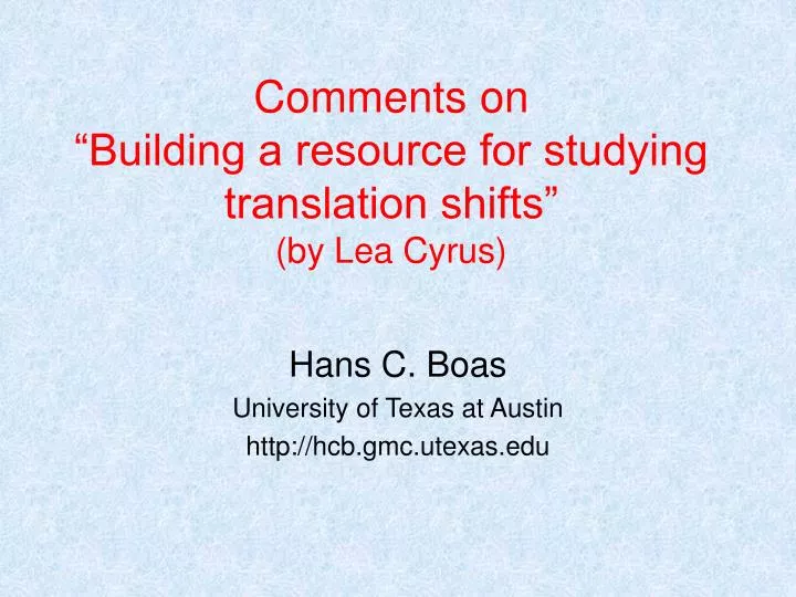 comments on building a resource for studying translation shifts by lea cyrus