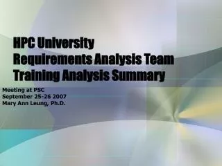 HPC University Requirements Analysis Team Training Analysis Summary