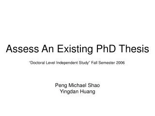 Assess An Existing PhD Thesis