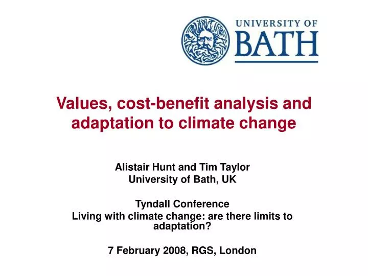 values cost benefit analysis and adaptation to climate change