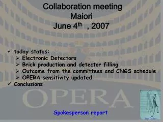 Collaboration meeting Maiori June 4 th , 2007