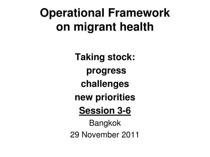 operational framework on migrant health