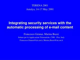 Integrating security services with the automatic processing of e-mail content