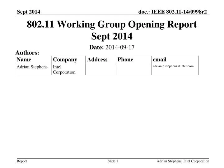 802 11 working group opening report sept 2014