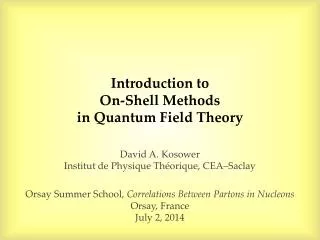 Introduction to On-Shell Methods in Quantum Field Theory
