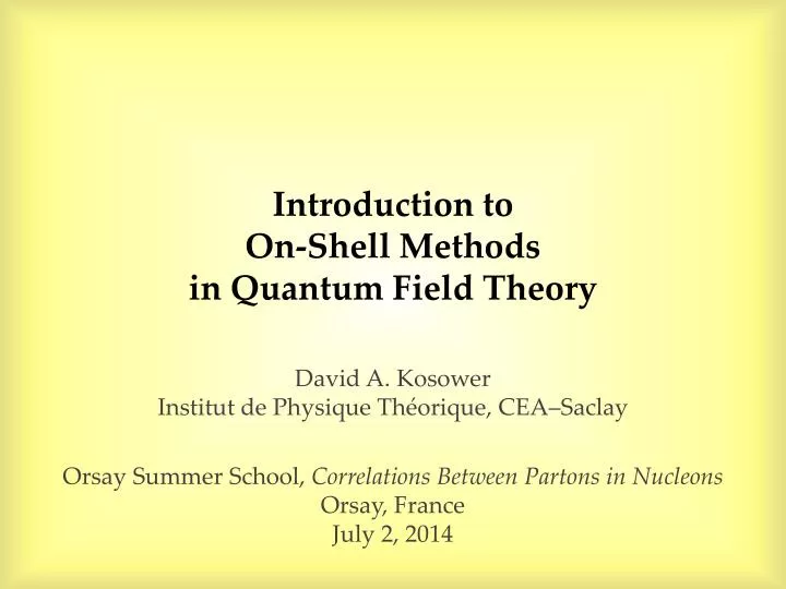 introduction to on shell methods in quantum field theory