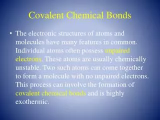 Covalent Chemical Bonds