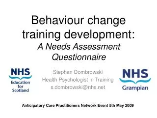 Behaviour change training development: A Needs Assessment Questionnaire