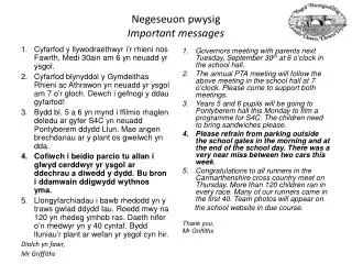 negeseuon pwysig important messages