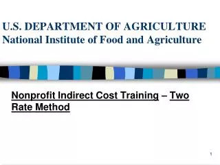 U.S. DEPARTMENT OF AGRICULTURE National Institute of Food and Agriculture