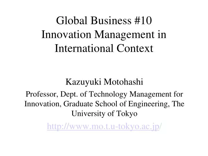 global business 10 innovation management in international context