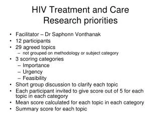 HIV Treatment and Care Research priorities