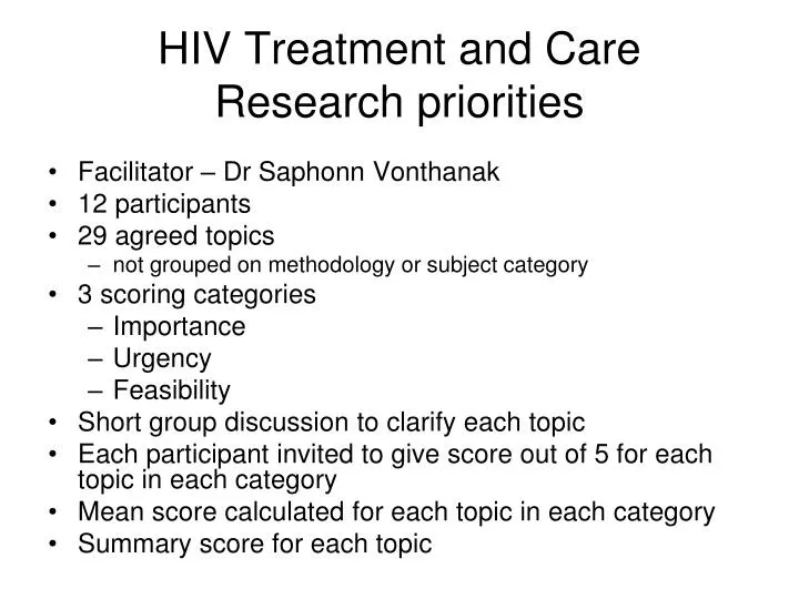 hiv treatment and care research priorities