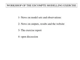 WORKSHOP OF THE ESCOMPTE MODELLING EXERCISE