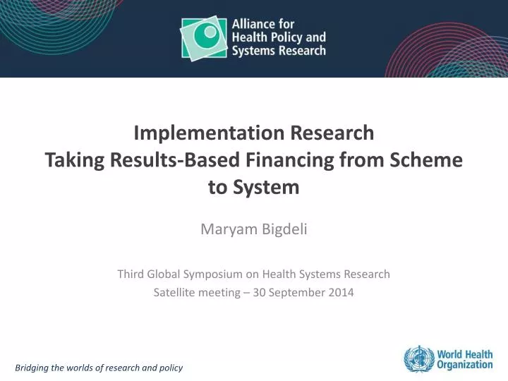 implementation research taking results based financing from scheme to system