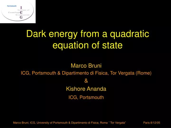 dark energy from a quadratic equation of state