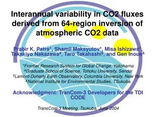 Interannual variability in CO2 fluxes derived from 64-region inversion of atmospheric CO2 data