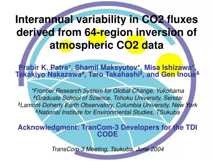 interannual variability in co2 fluxes derived from 64 region inversion of atmospheric co2 data