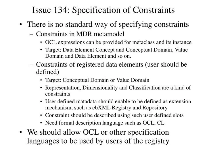issue 134 specification of constraints