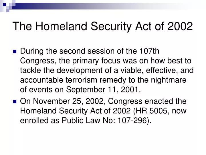 Homeland Security and Terrorism, November 8, 2001
