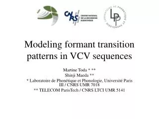 Modeling formant transition patterns in VCV sequences