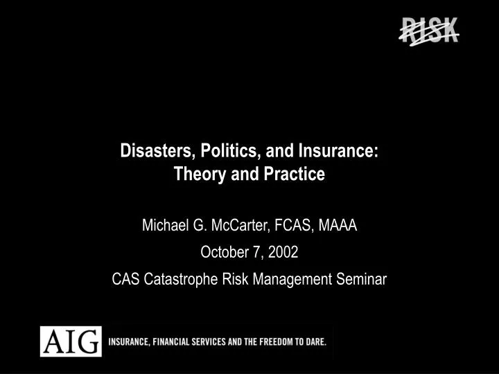 disasters politics and insurance theory and practice