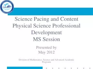 Science Pacing and Content Physical Science Professional Development MS Session