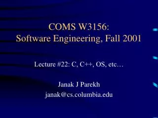 COMS W3156: Software Engineering, Fall 2001