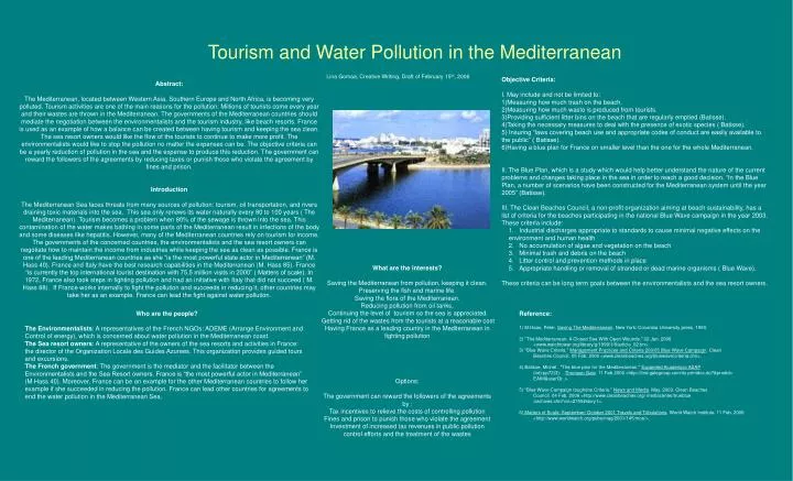 tourism and water pollution in the mediterranean