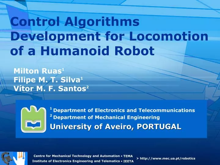 control algorithms development for locomotion of a humanoid robot