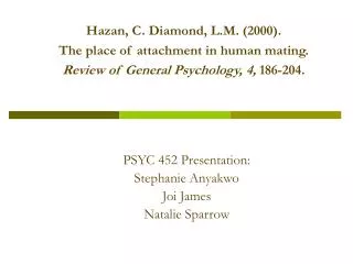 Hazan, C. Diamond, L.M. (2000). The place of attachment in human mating.