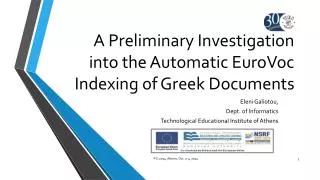 A Preliminary Investigation into the Automatic EuroVoc Indexing of Greek Documents